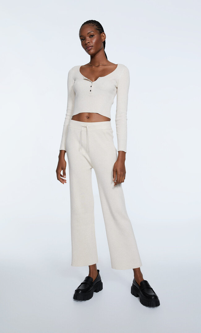 

Stradivarius Spodnie Culotte Z Dzianiny Szary Xs