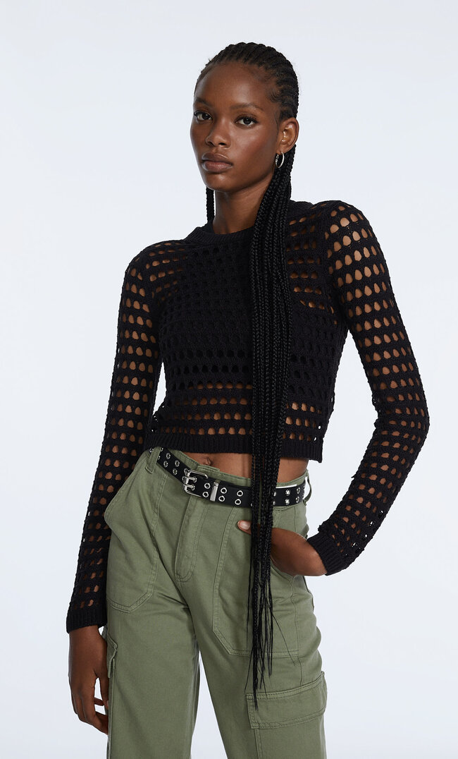 

Stradivarius Pull Maille Résille Noir S