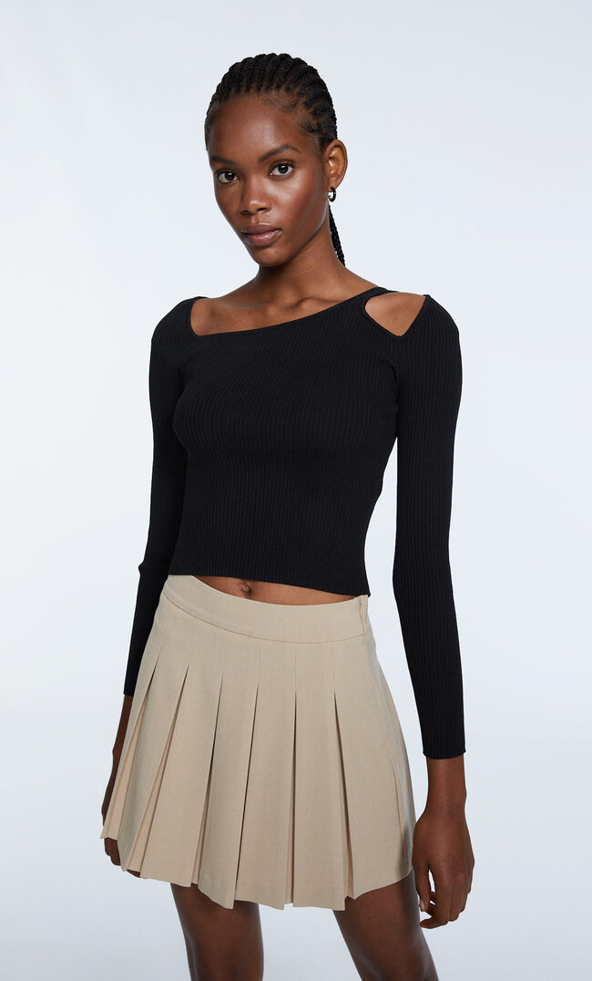Stradivarius Pull Maille Cut Out Noir L