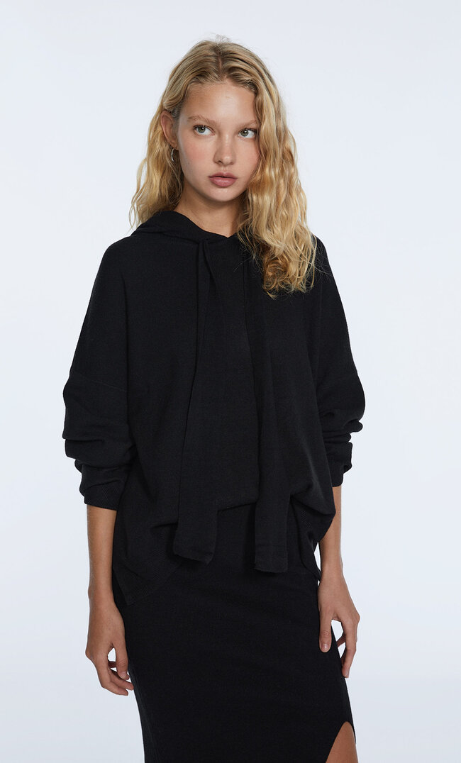 

Stradivarius Strick-Hoodie Mit Kapuze Schwarz Xs