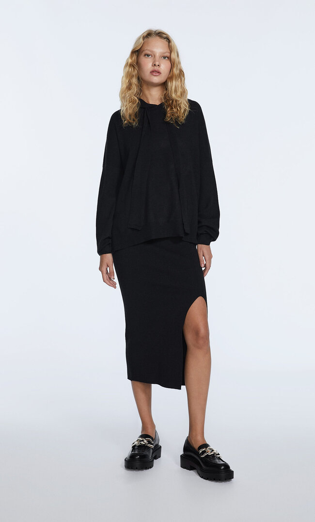 Stradivarius Jupe En Maille Fendue Noir S