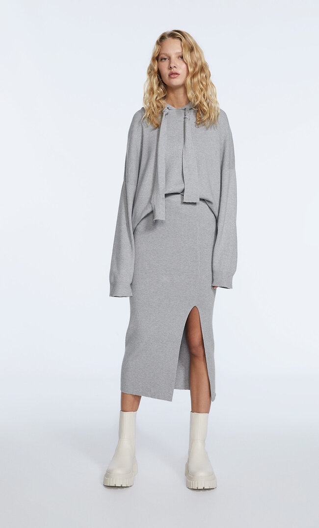 

Stradivarius Jupe En Maille Fendue Gris Mélangé L