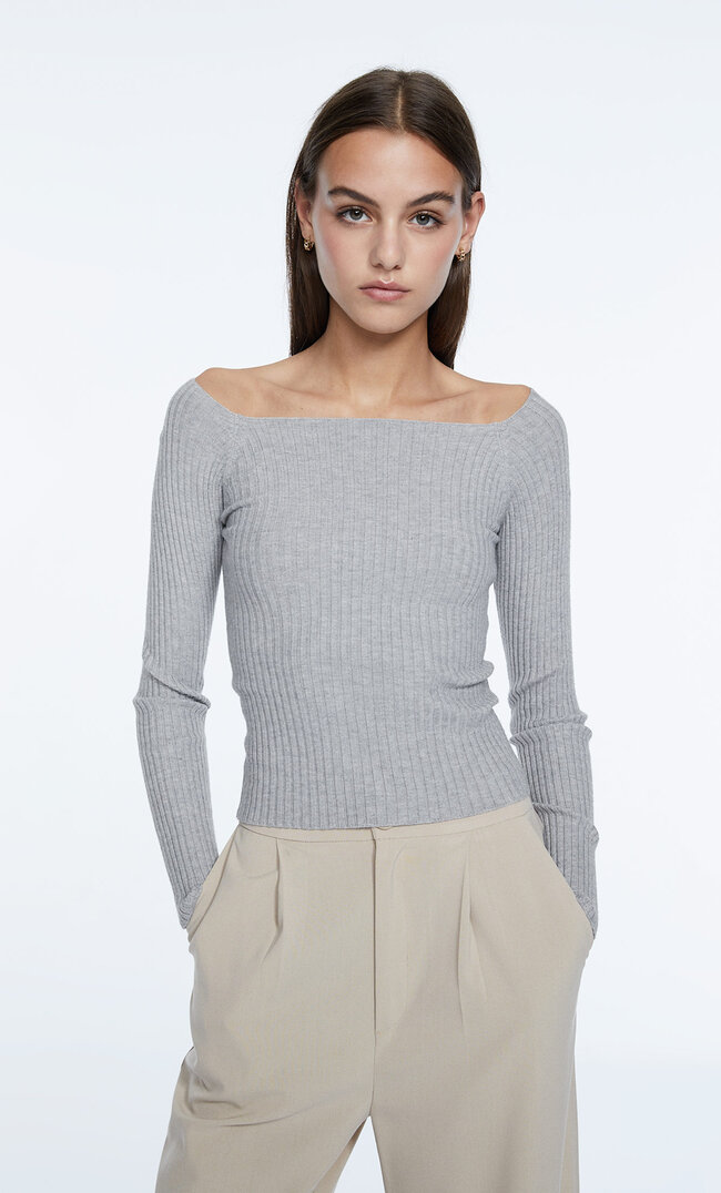 

Stradivarius Pull En Maille À Bord-Côte Gris Mélangé S