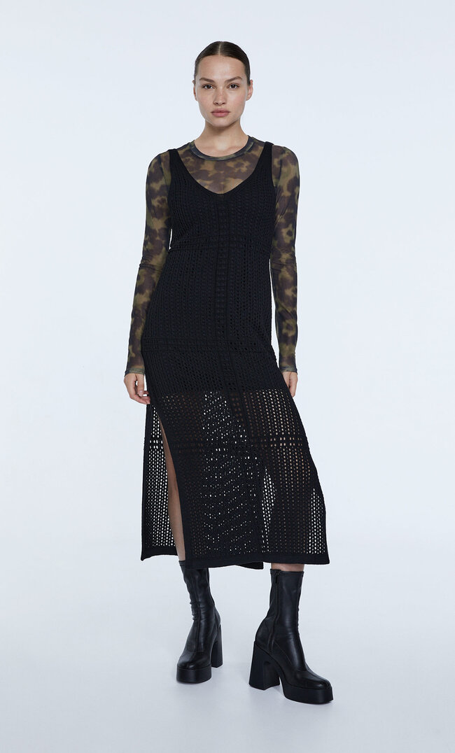 Stradivarius Robe Crochet Noir L