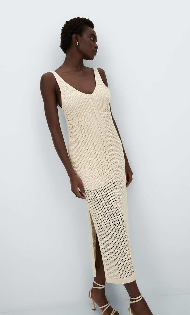 Stradivarius Robe Crochet Vanille S