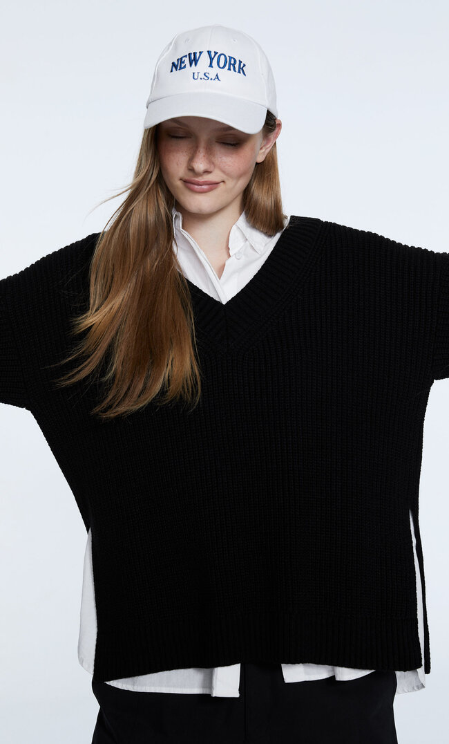 

Stradivarius Pull En Maille Oversize À Col En V Noir S