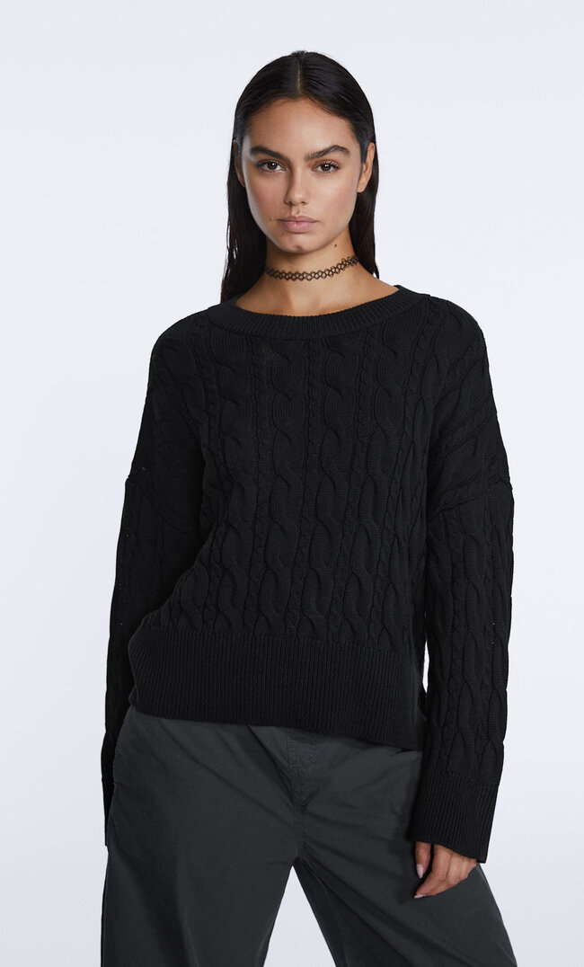 

Stradivarius Strickpullover Mit Zopfmuster Schwarz S