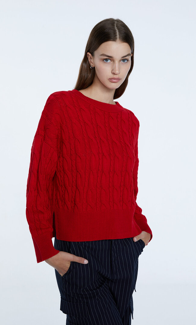 

Stradivarius Strickpullover Mit Zopfmuster Signalrot M
