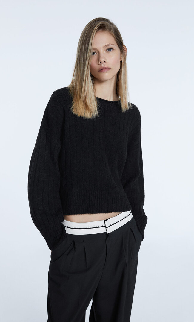 

Stradivarius Cropped-Strickpullover Mit Patentmuster Schwarz M