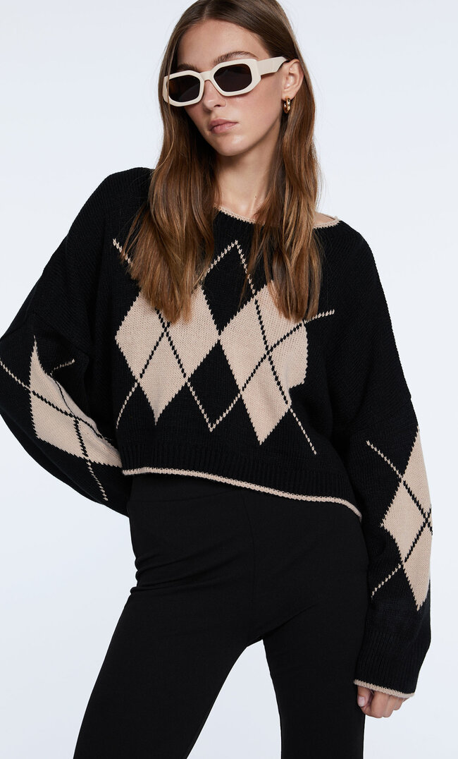 

Stradivarius Pull Cropped Losanges Noir Xl