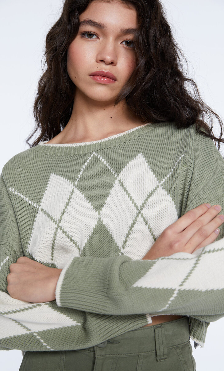 Sweater cropped com losangos
