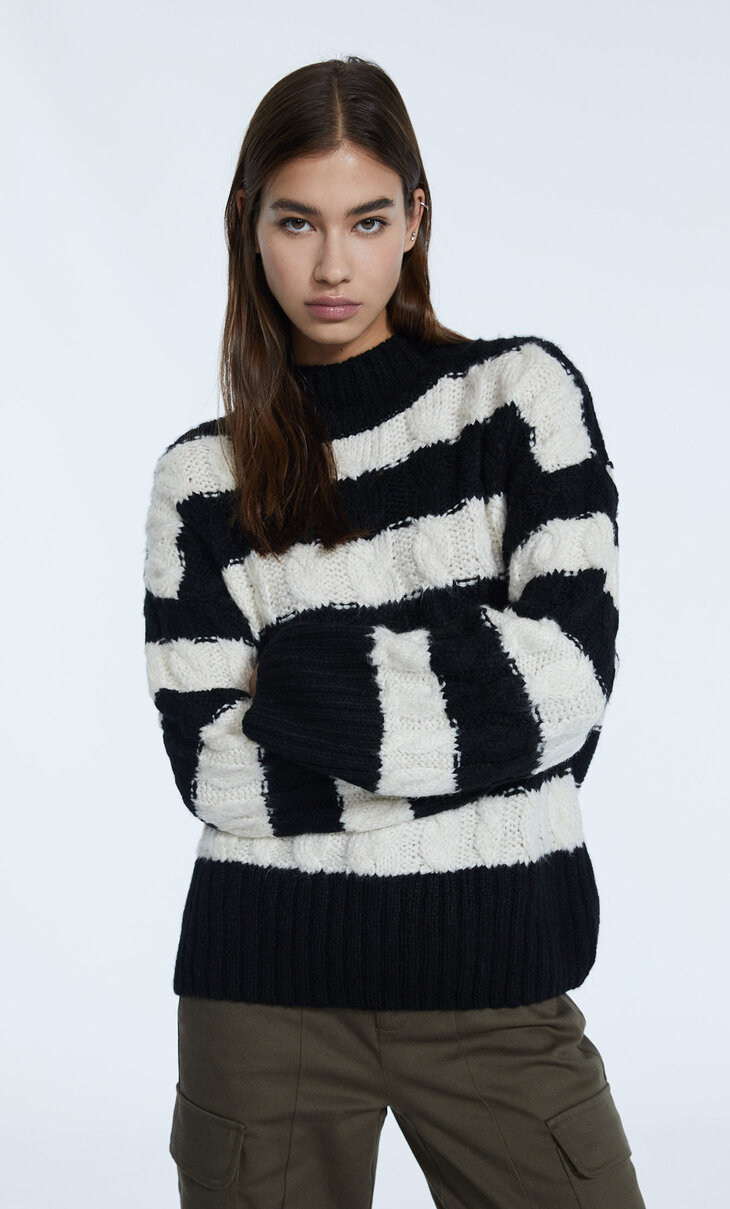 Mock neck cable-knit sweater