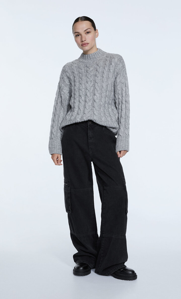 Mock neck cable-knit sweater