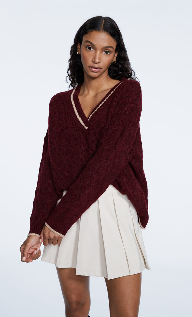 Stradivarius College-Strickpullover Granatrot S