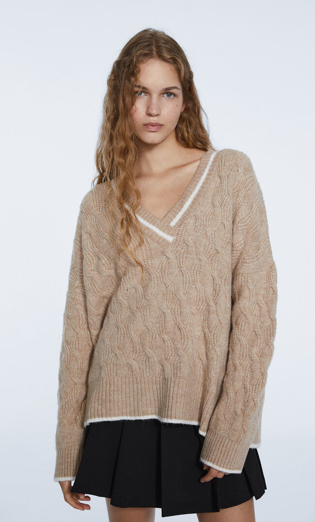 

Stradivarius College-Strickpullover Beige Melange Xl