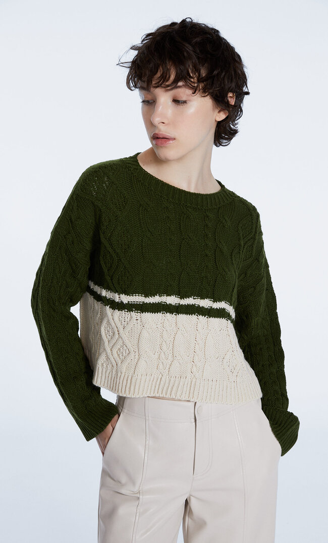 

Stradivarius Cropped-Pullover Mit Zopfmuster Khaki L