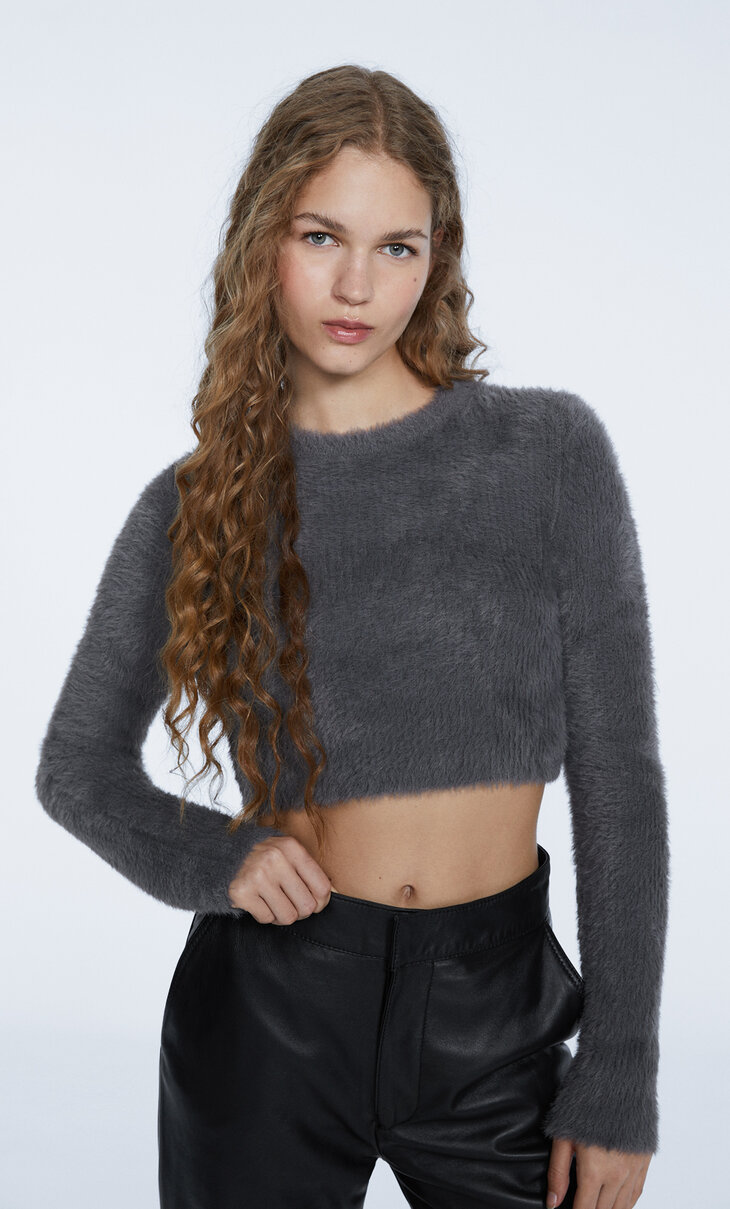 Faux fur knit sweater