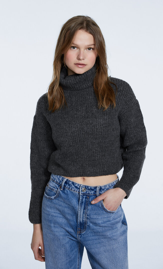 

Stradivarius Cropped-Rollkragenpullover Graumeliert L