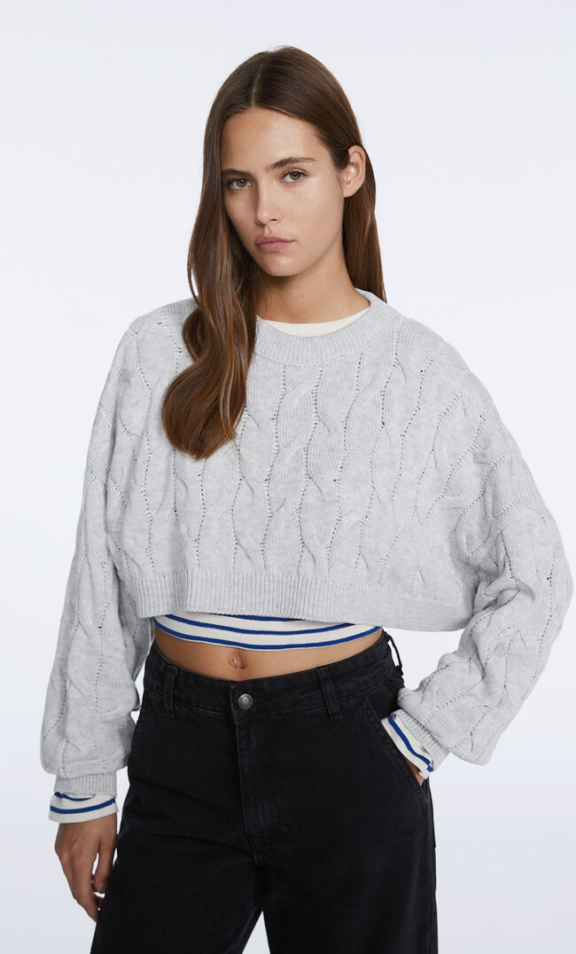 

Stradivarius Pull Court En Maille Tressée Gris Mélangé L