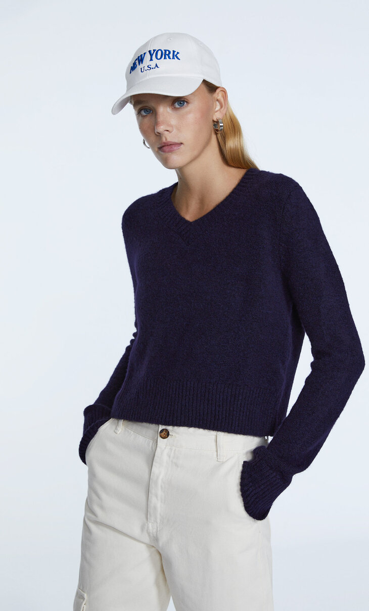 Sweater em bico felted cropped