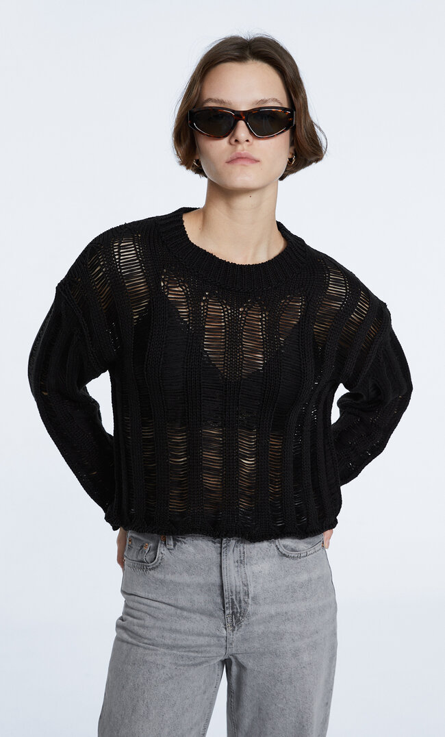 

Stradivarius Locker Gewebter Strickpullover Schwarz M