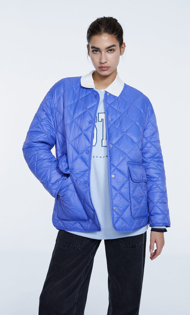 Stradivarius Steppjacke Ohne Kragen Purpurrot S
