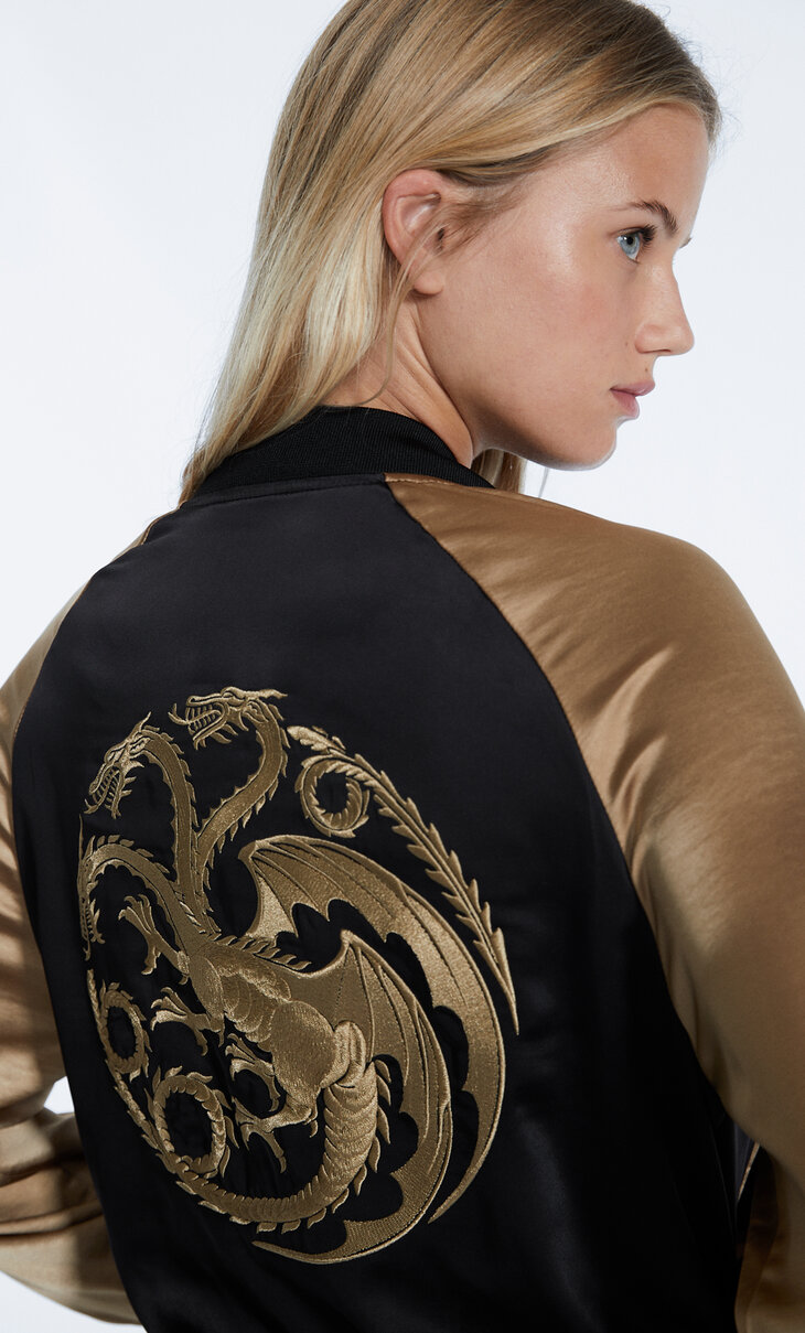 Embroidered House of the Dragon bomber jacket
