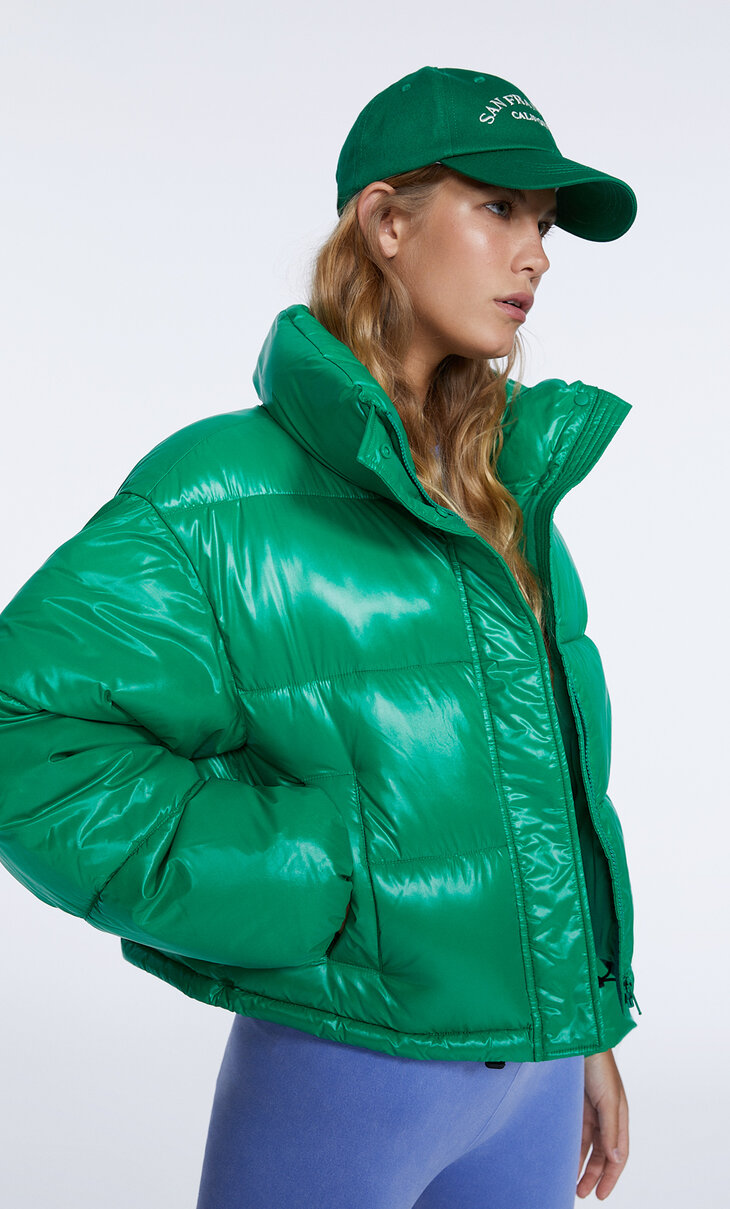 Cropped ‘wet effect’ puffer jacket