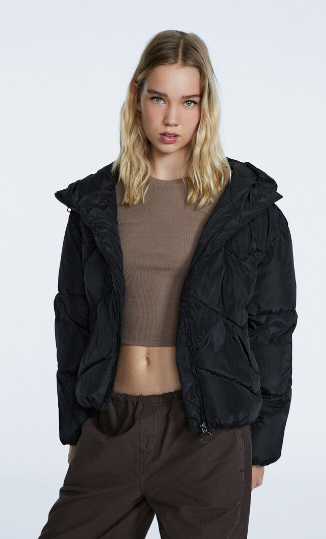 Stradivarius Doudoune À Capuche Résistante À L’eau Noir Xl