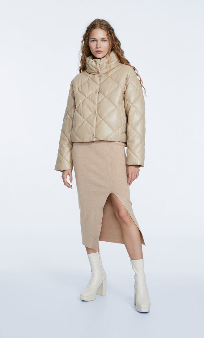 

Stradivarius Steppjacke Aus Kunstleder Steingrau M