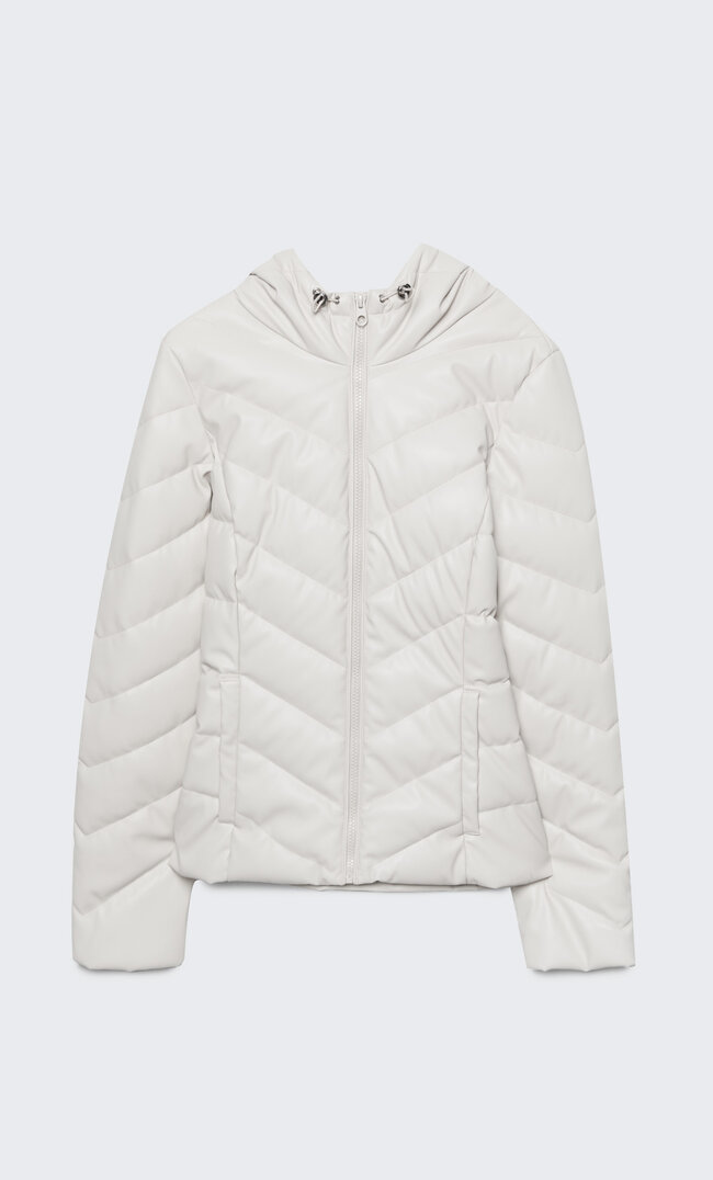 Stradivarius Tailored Faux Leather Padded Jacket Ecru M