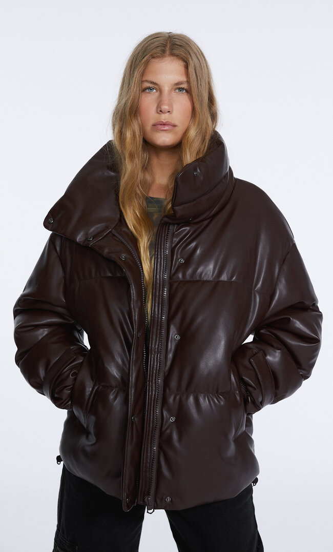 

Stradivarius Halblange Steppjacke Aus Kunstleder Braun S