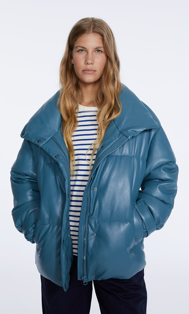 

Stradivarius Steppjacke Aus Kunstleder Petrol Xs