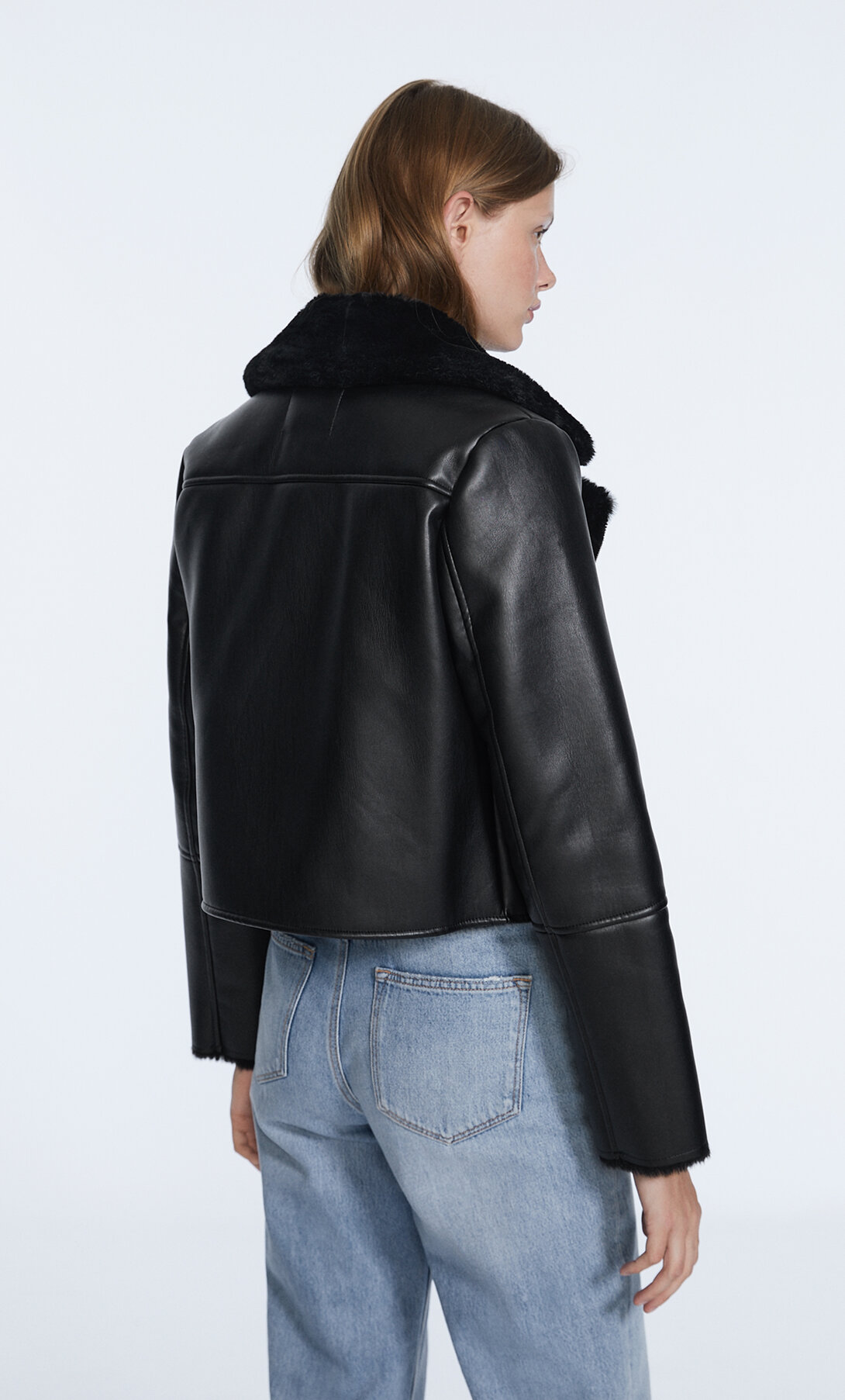 Faux leather double-faced biker jacket 