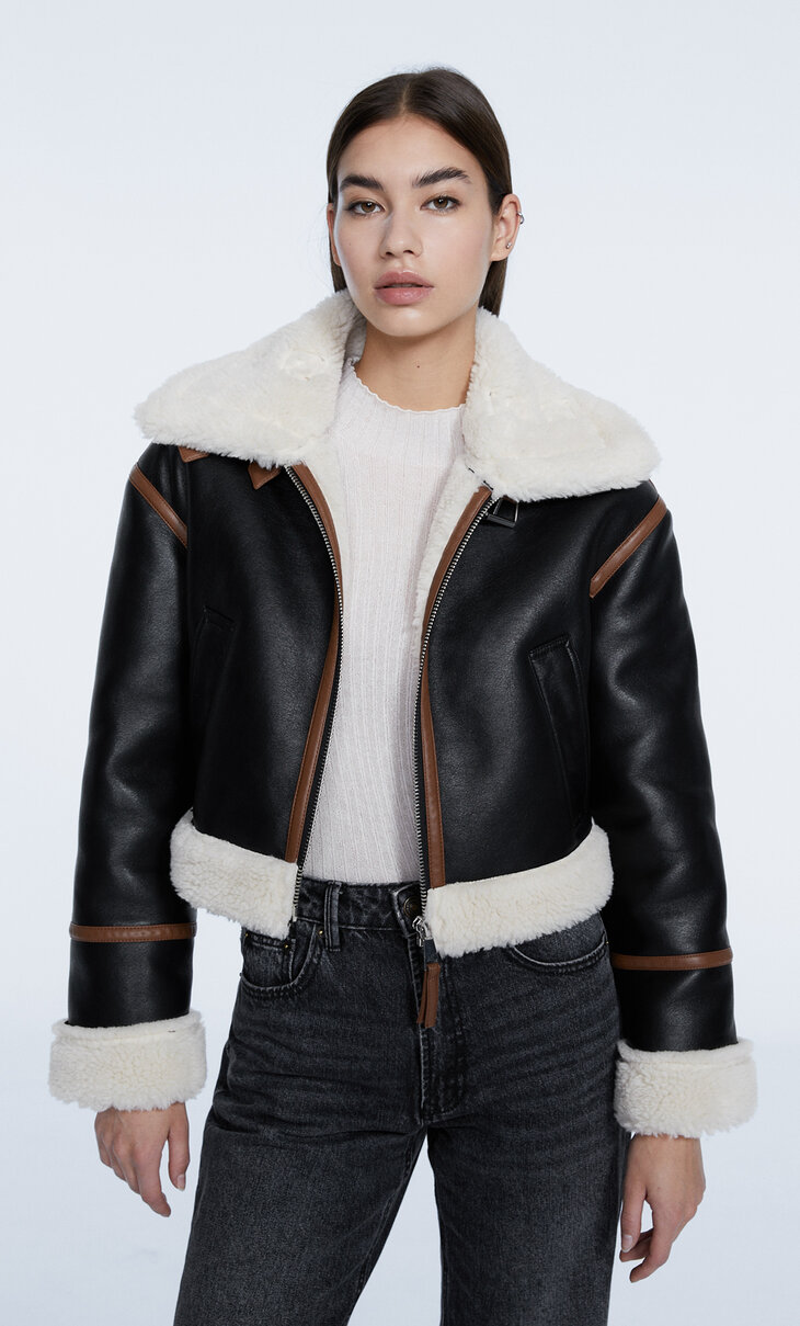 Double-faced cropped aviator jacket