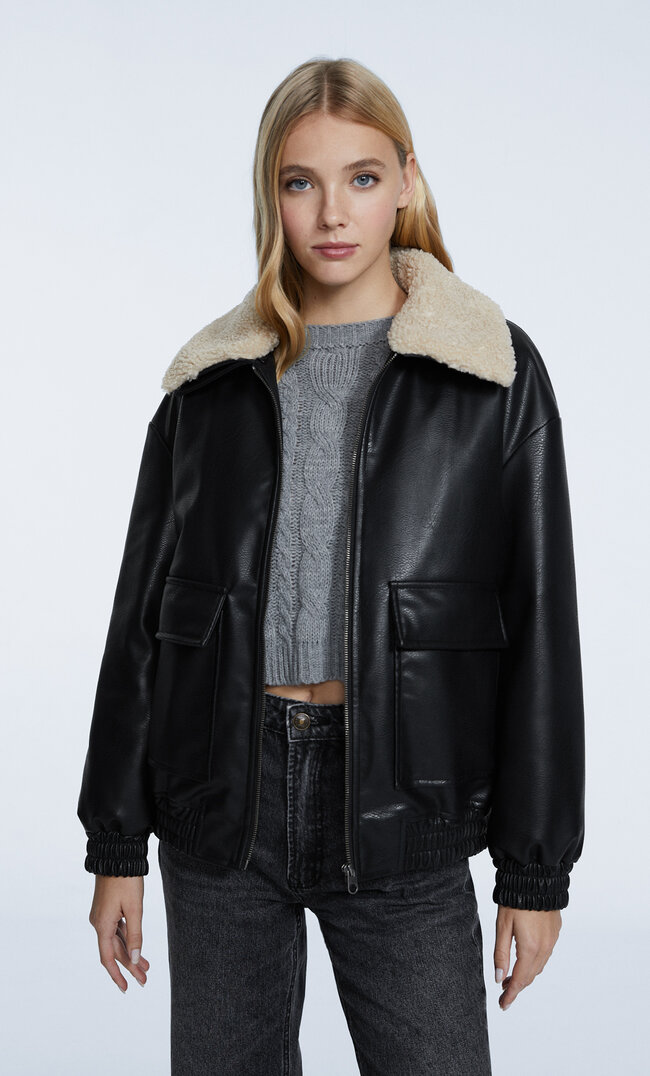 

Stradivarius Steppjacke Aus Kunstleder Schwarz M