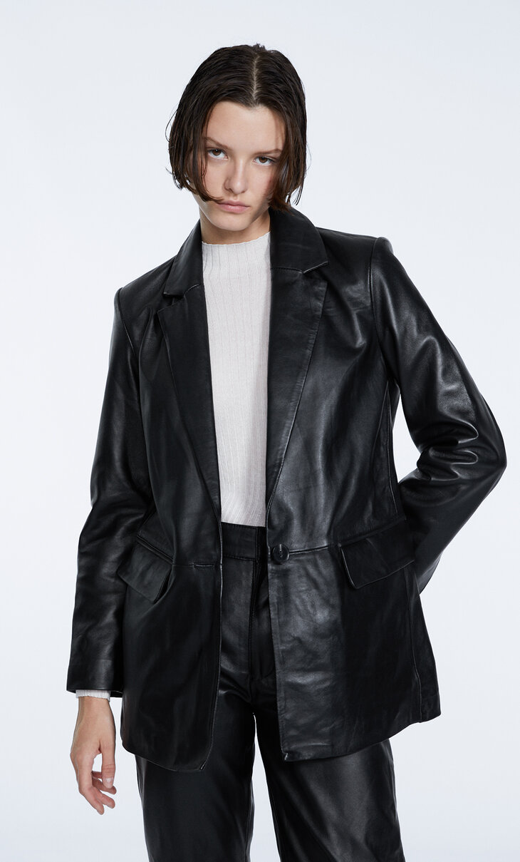 Oversize leather blazer