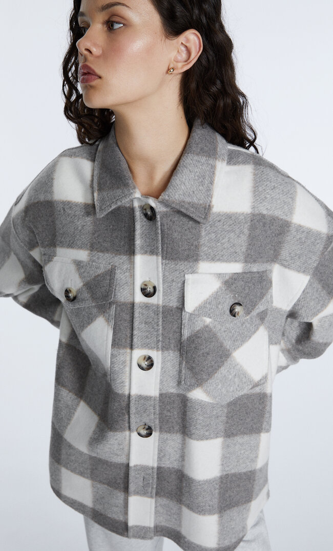 

Stradivarius Surchemise À Carreaux Maille Grattée Gris Mélangé Xl