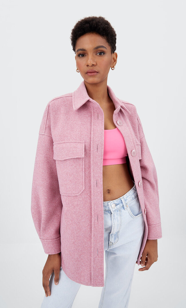 

Stradivarius Oversize-Strick-Hemdjacke Puderrosa M