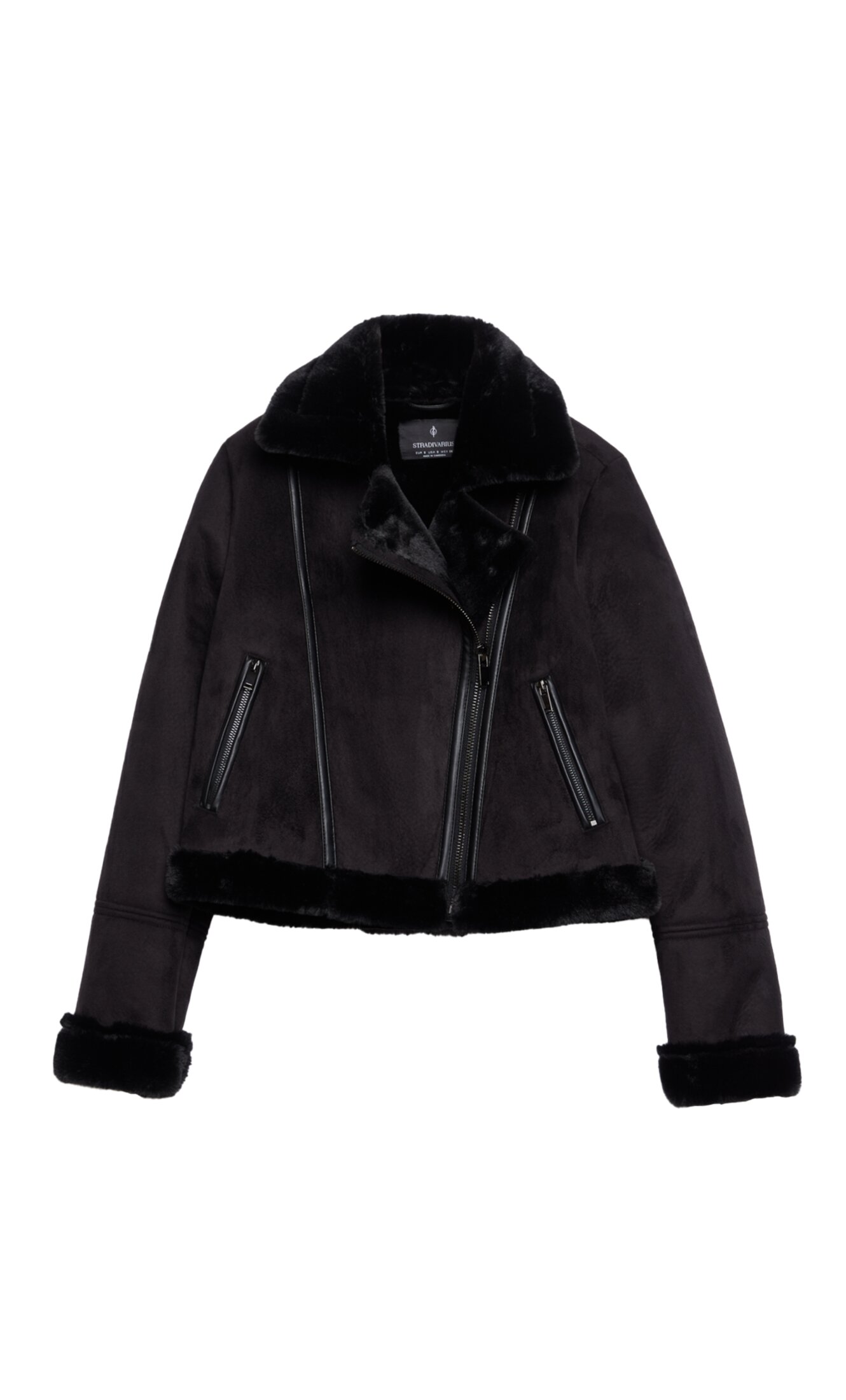 Cropped double-faced biker jacket 