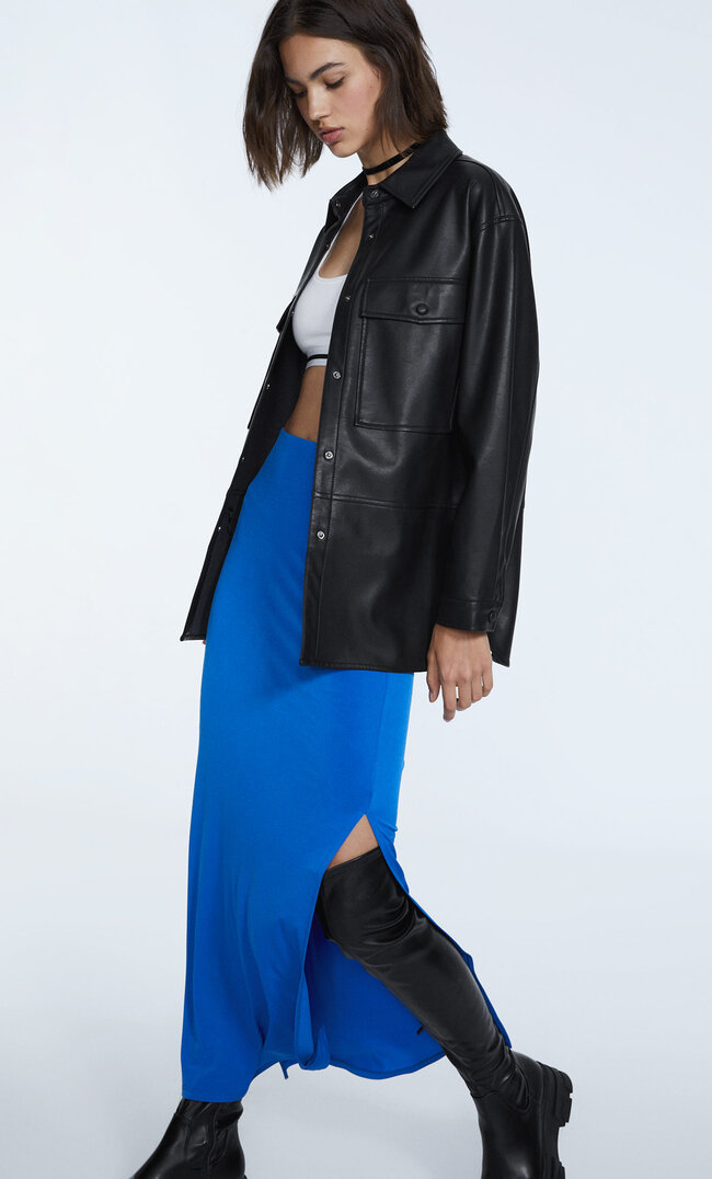 Stradivarius Hemdjacke Aus Kunstleder Schwarz S