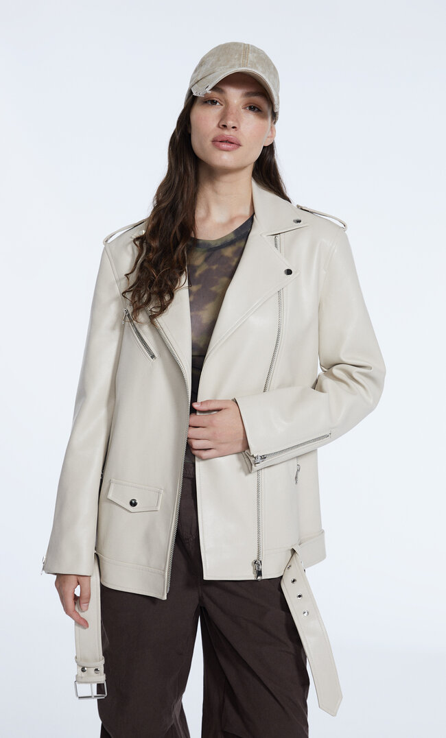 

Stradivarius Blouson Motard Oversize En Similicuir Écru S