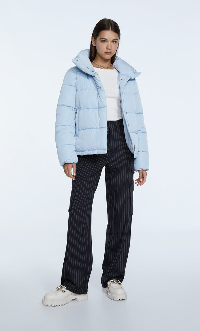 Stradivarius Steppjacke Mit Stehkragen Himmelblau M