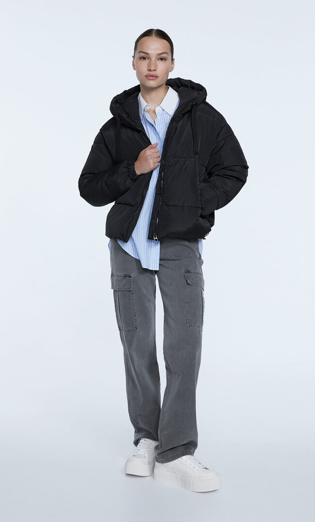 

Stradivarius Wasserabweisende Puffer Schal Mit Kapuze Schwarz Xs