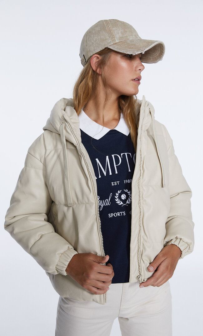 

Stradivarius Puffer Schal Aus Kunstleder Mit Kapuze Ecru L