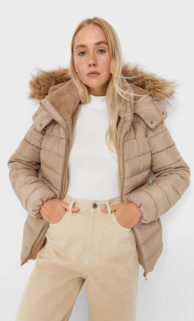 Stradivarius Steppmantel Mit Kapuze Helles Gelbbraun Xl