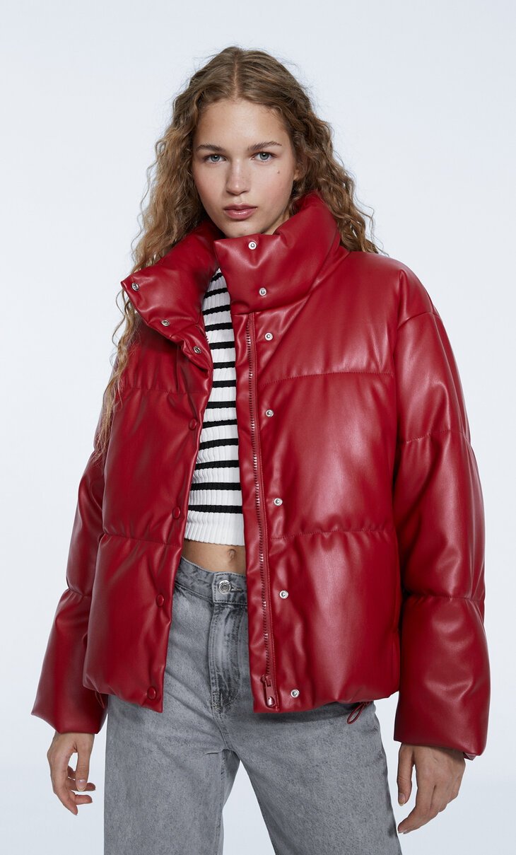 Faux leather puffer jacket