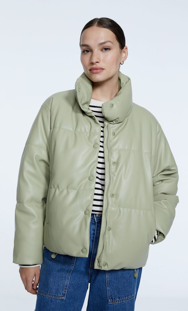 

Stradivarius Puffjacke Aus Kunstleder Grün M