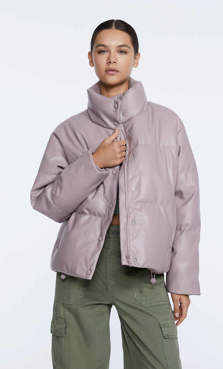 Faux leather puffer jacket