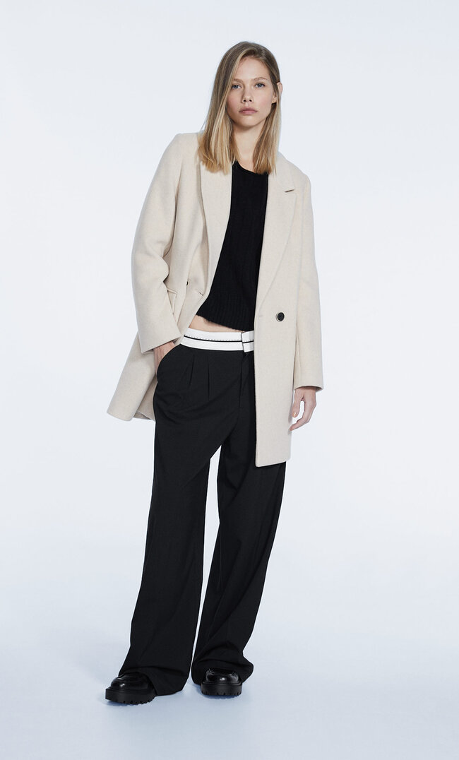 

Stradivarius Manteau Laine Mélangée Basique Écru Xs